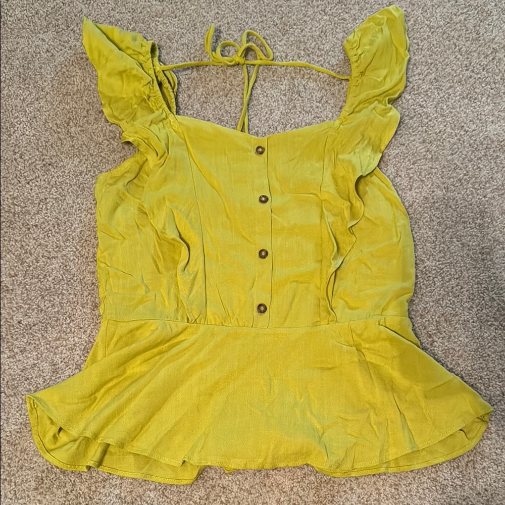 Chartreuse Ruffle Button-Up Women's Top - Picture 1 of 3
